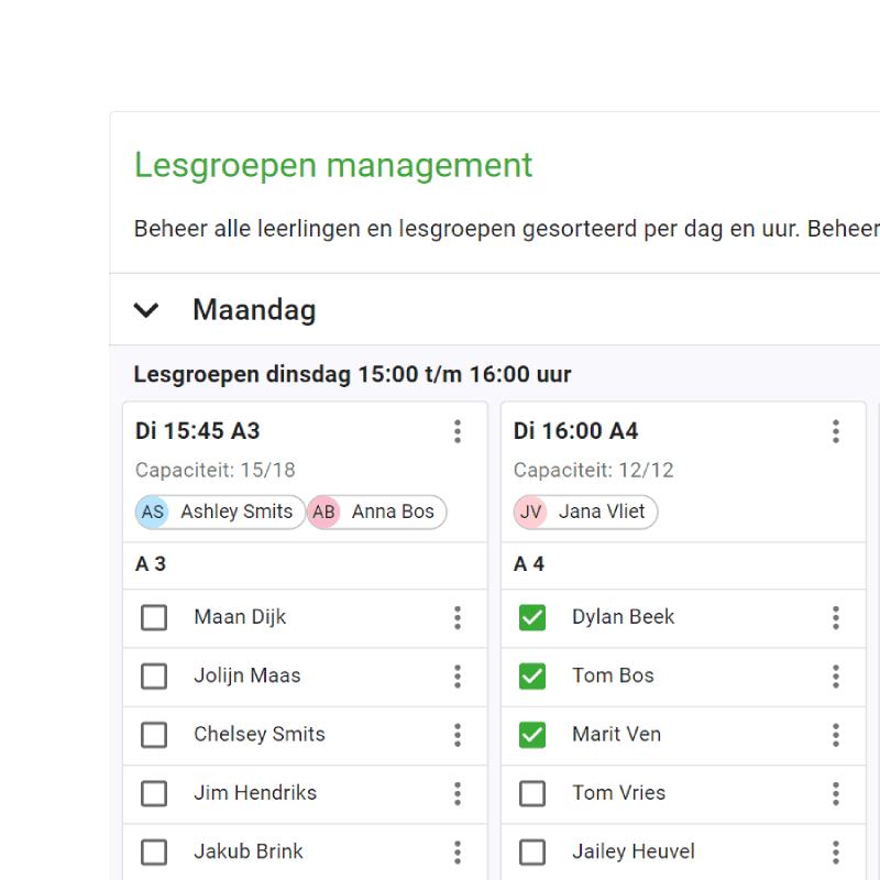 Lesgroepen en lessen planning